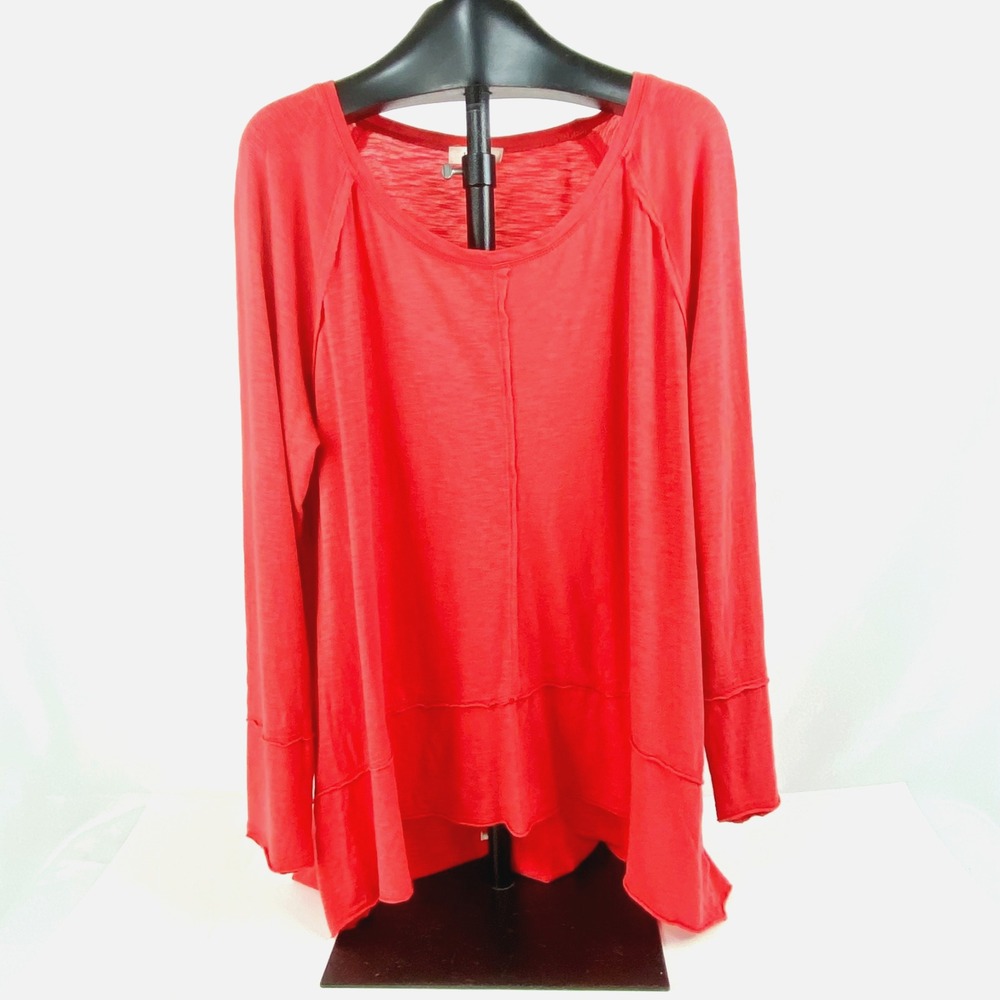 Style & Co Tunic Blouse Women's L Easy Care Coral Top Shirt Long Sleeves Cotton